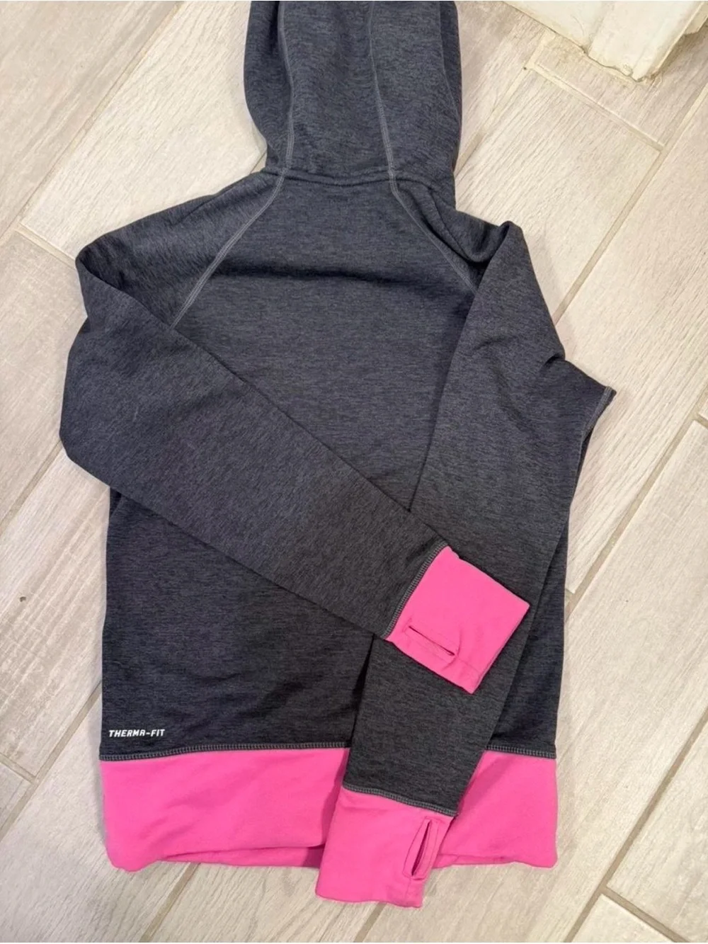 Nike Charcoal Hoodie with Pink Swoosh and Trim